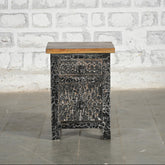 Indian Solid Wood Hand Carved Bedside Black